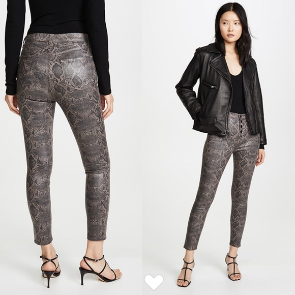 J Brand Lillie Cropped Coated Snake Skinny Coated Boa Taupe - Picture 4 of 7